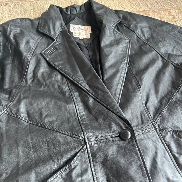 Vintage 90s Matrix Grunge Trench Coat Genuine Leather Black Oversized Women's M - Picture 13 of 16